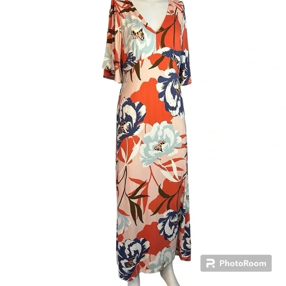 A Pea In The Pod Printed Caftan Floral Maternity Dress Size Medium